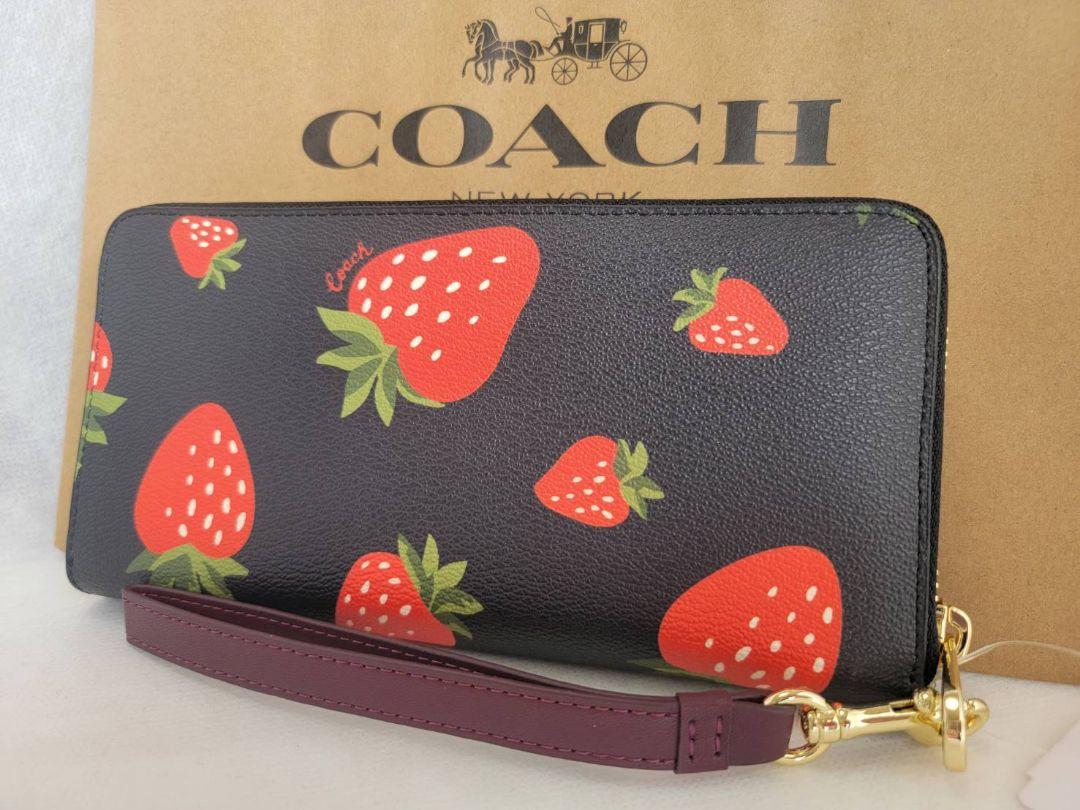COACH 　長財布　ストロベリー柄 　ブラック 新品未使用】COACHコーチ 長財布 ブラック ストロベリー いちご黒