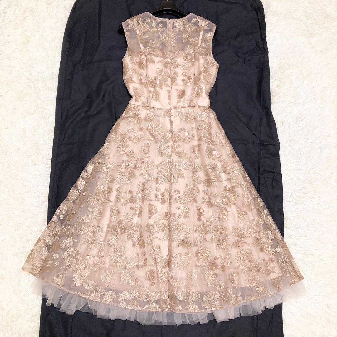極美品 グレースクラス ラメ刺繍チュールワンピース ロングドレス 36