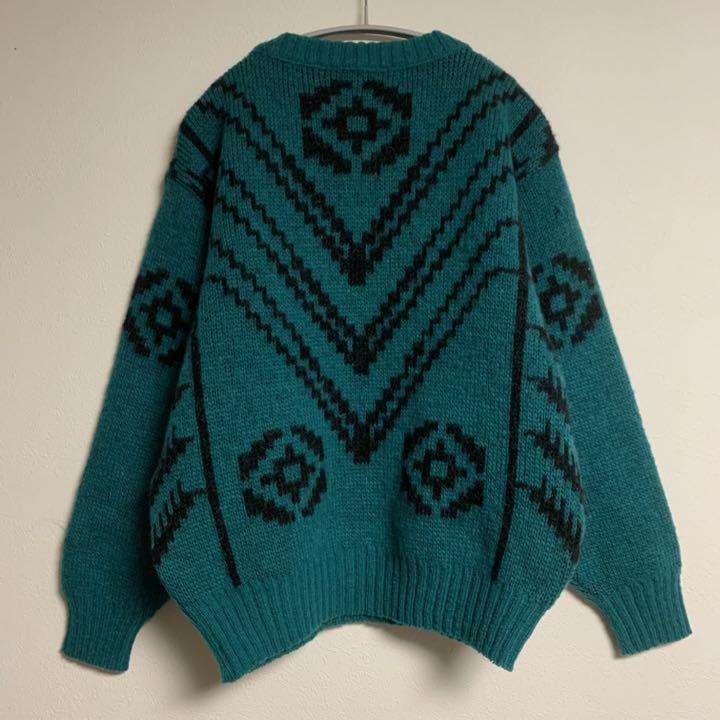 人気定番HOT 希少 vintage ヴィンテージ 総柄 柄 ニット 模様 厚手 グリーン XLO81-m72485442831 100%新品低価
