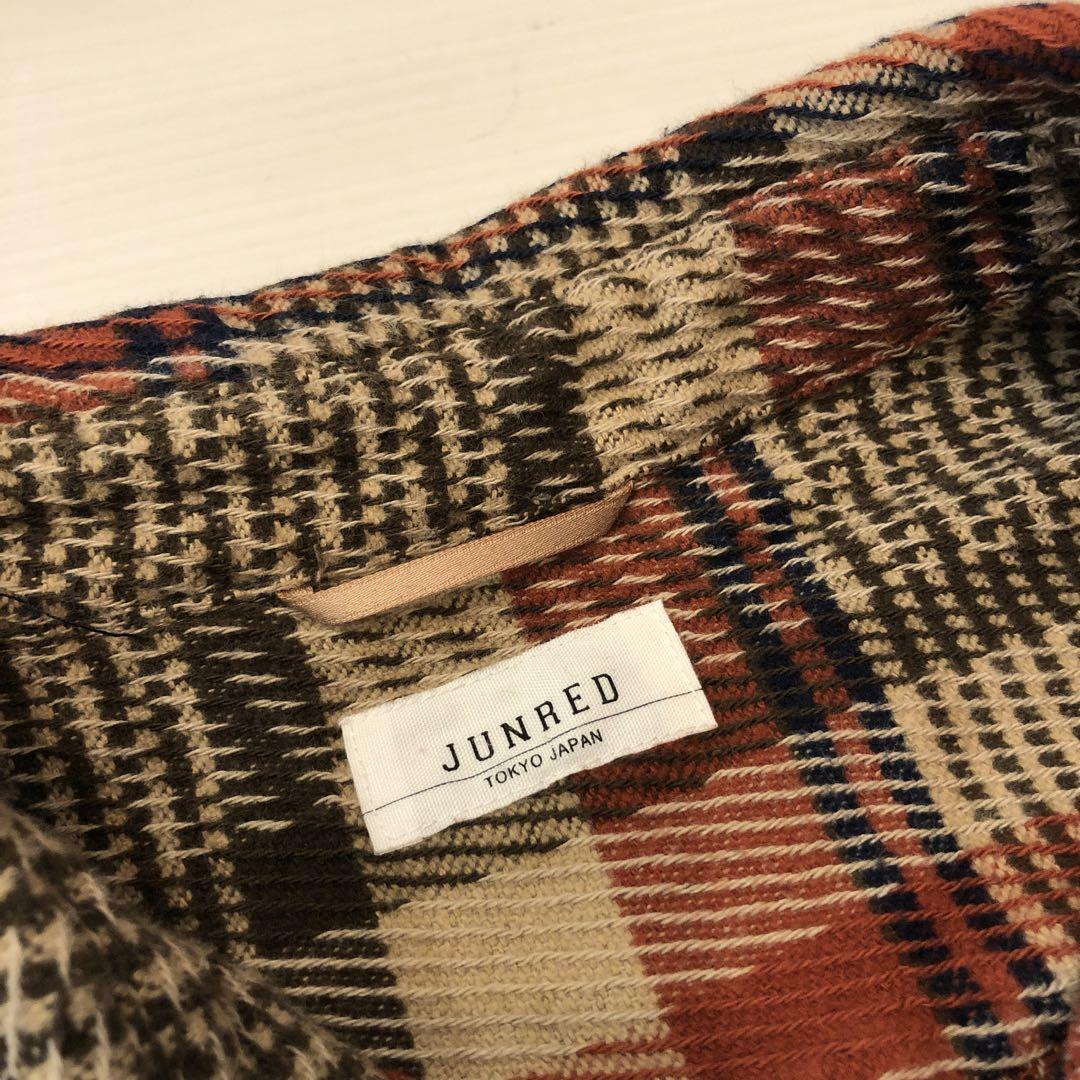 美品 JUNRed 厚手 編み込み ネルシャツ コットン ジャケット チェック