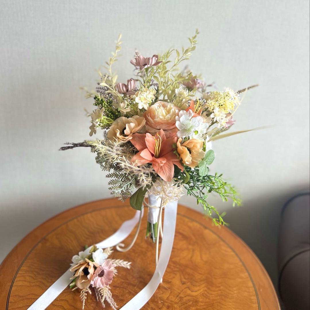 ドライタッチのブーケ＆ブートニア　造花