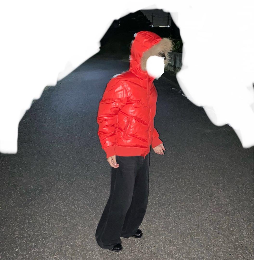 ファー付き ダウンジャケット 赤 Y2K グランジ お兄系 ネオギャル 平成L