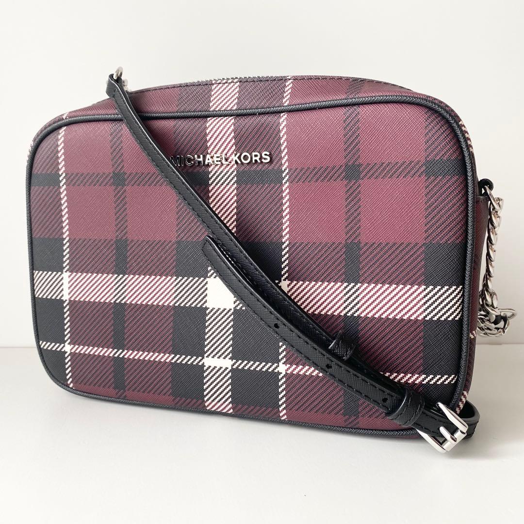 MICHAEL KORS チェーンショルダーバーグ レザーチェックボルドー