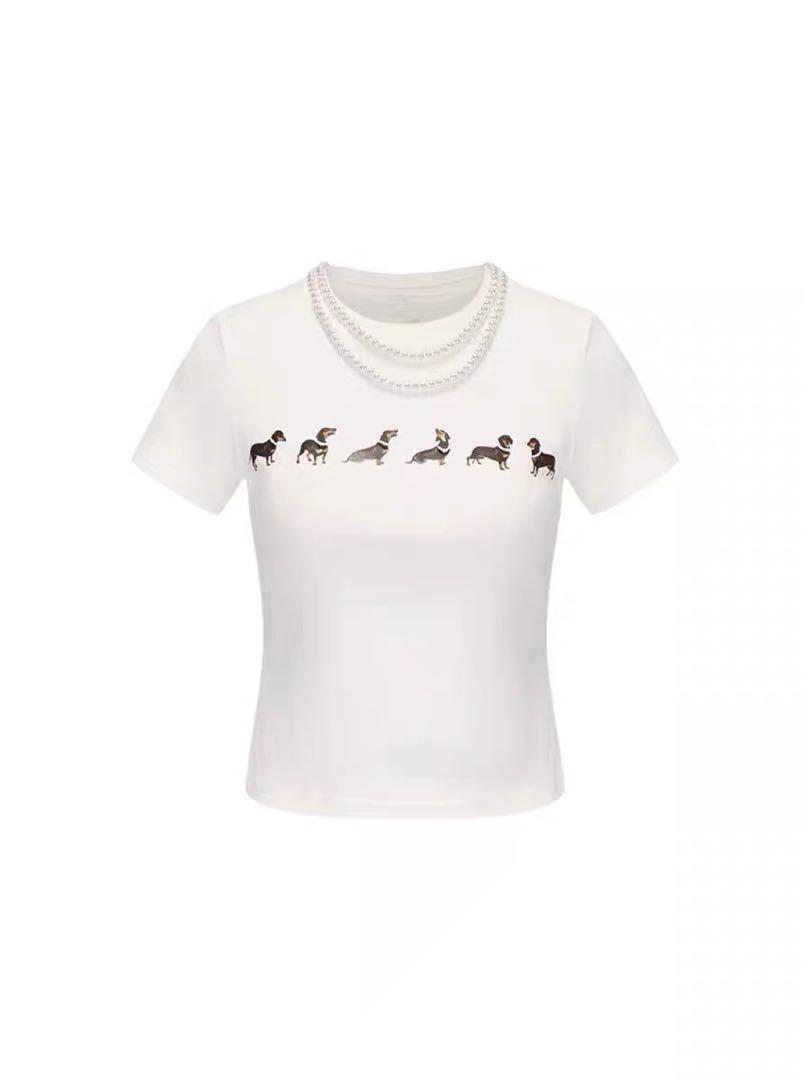 MARKGONG 犬イラストTシャツ 半袖 Markgong 犬のイラスト付きホワイトTシャツ - メルカリ