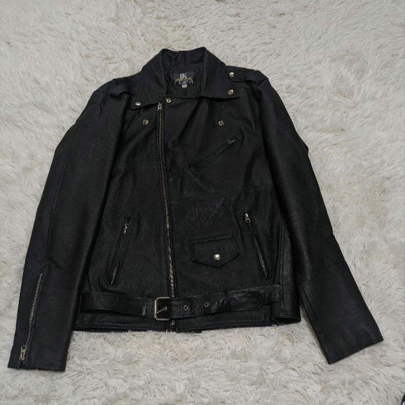 BK ダブルライダースジャケット Y2K リサイクルレザー ブラック サイズМM・VINTAGE