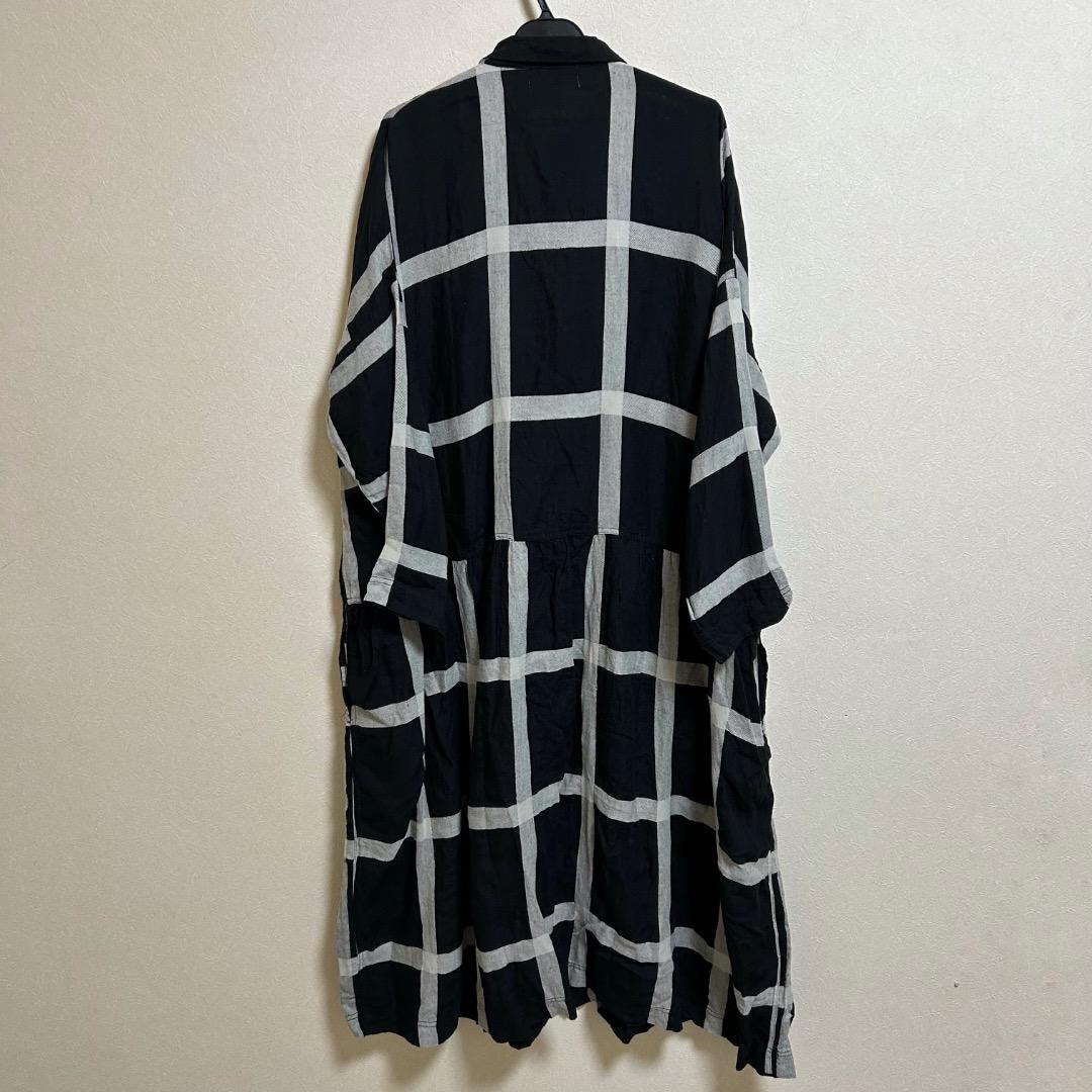 ichi Antiquites コットンリネン ラティスチェックワンピース