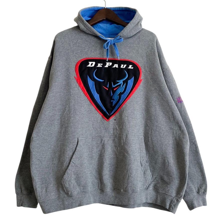 DEPAUL デポール大学 悪魔 刺繍 カレッジパーカー プルオーバー グレー