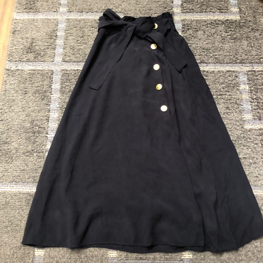 膝下 スカート ZARA ネイビー