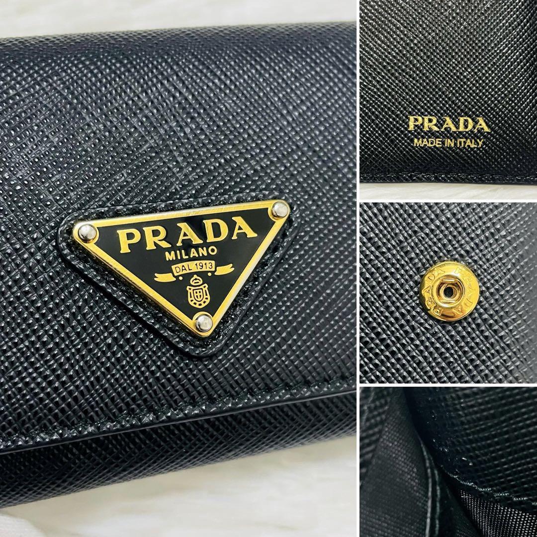 未使用級✨付属完備✨PRADA 三つ折り財布 サフィアーノ 三角ロゴ レザー 黒