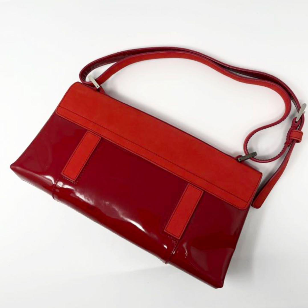 レザー⒤ BVLGARI スエード パテントレザー カード付 pyjrn-m72542914165 ブルガリ ミニハンドバッグ レッド