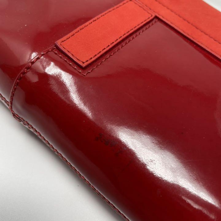 レザー⒤ BVLGARI スエード パテントレザー カード付 pyjrn-m72542914165 ブルガリ ミニハンドバッグ レッド