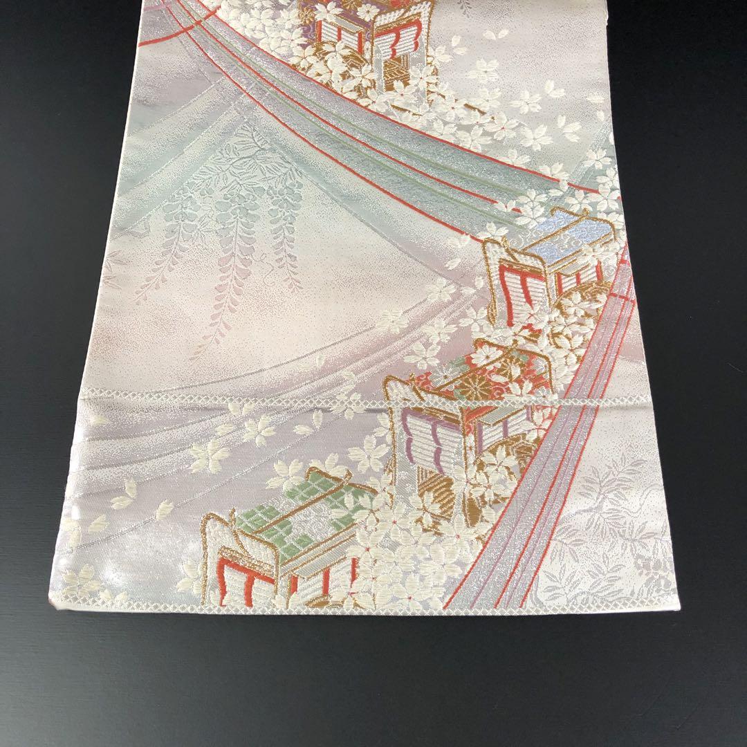 SO-600 袋帯 六通 正絹 未仕立て 華 御所車 金糸 銀糸 高級