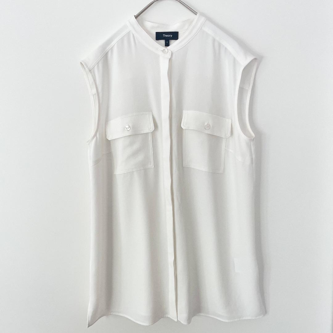 美品 Theory 23SS ノースリーブシャツ とろみブラウス トリアセ