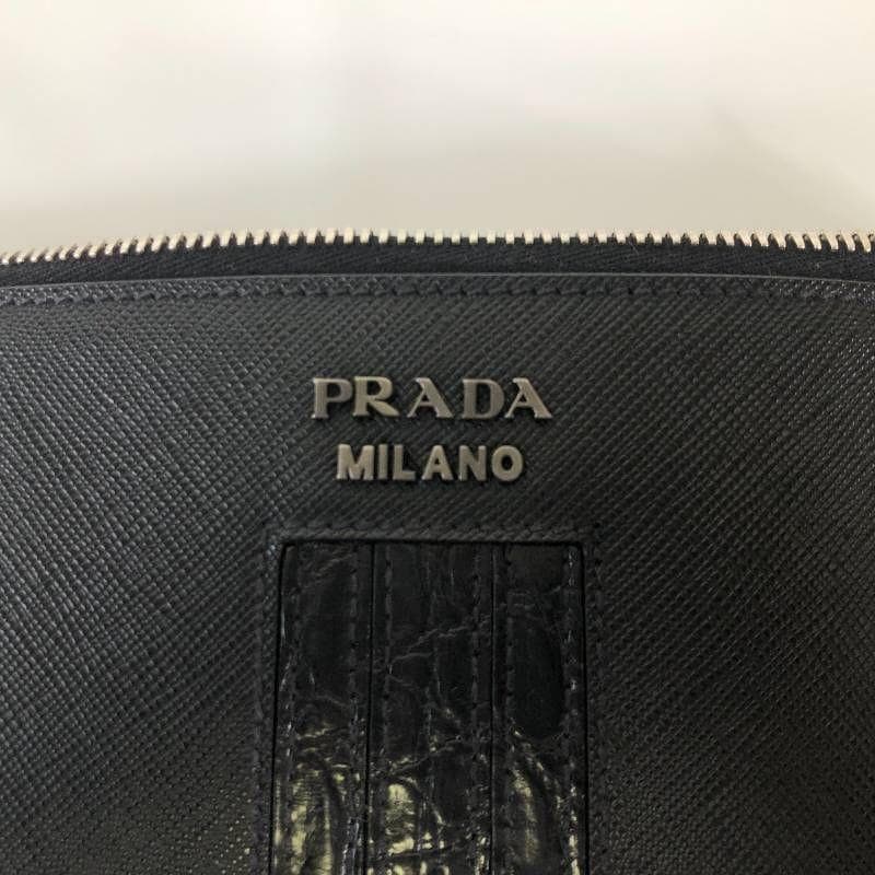 品質保証、最安値に挑戦！ プラダ クロコダイル クラッチバッグ サフィアーノレザー ブラックPRADA 【 予約受付開始】