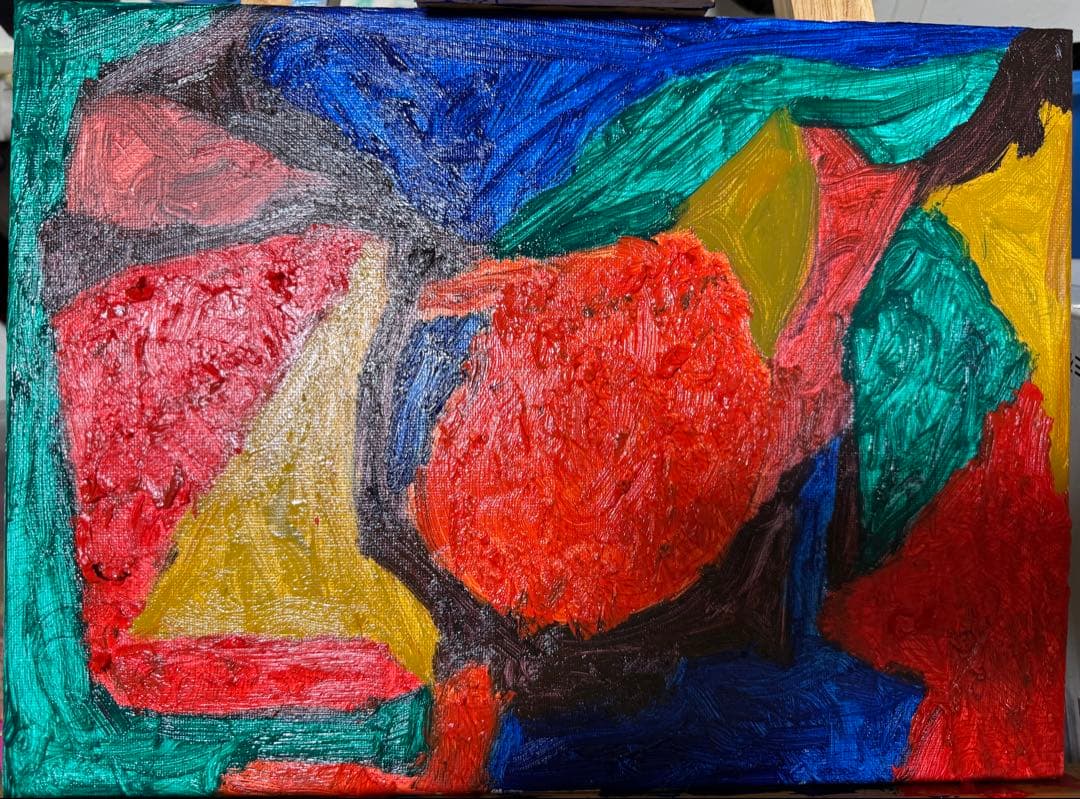 抽象油彩画 赤 青 緑 黄 F4号目立った傷や汚れなし