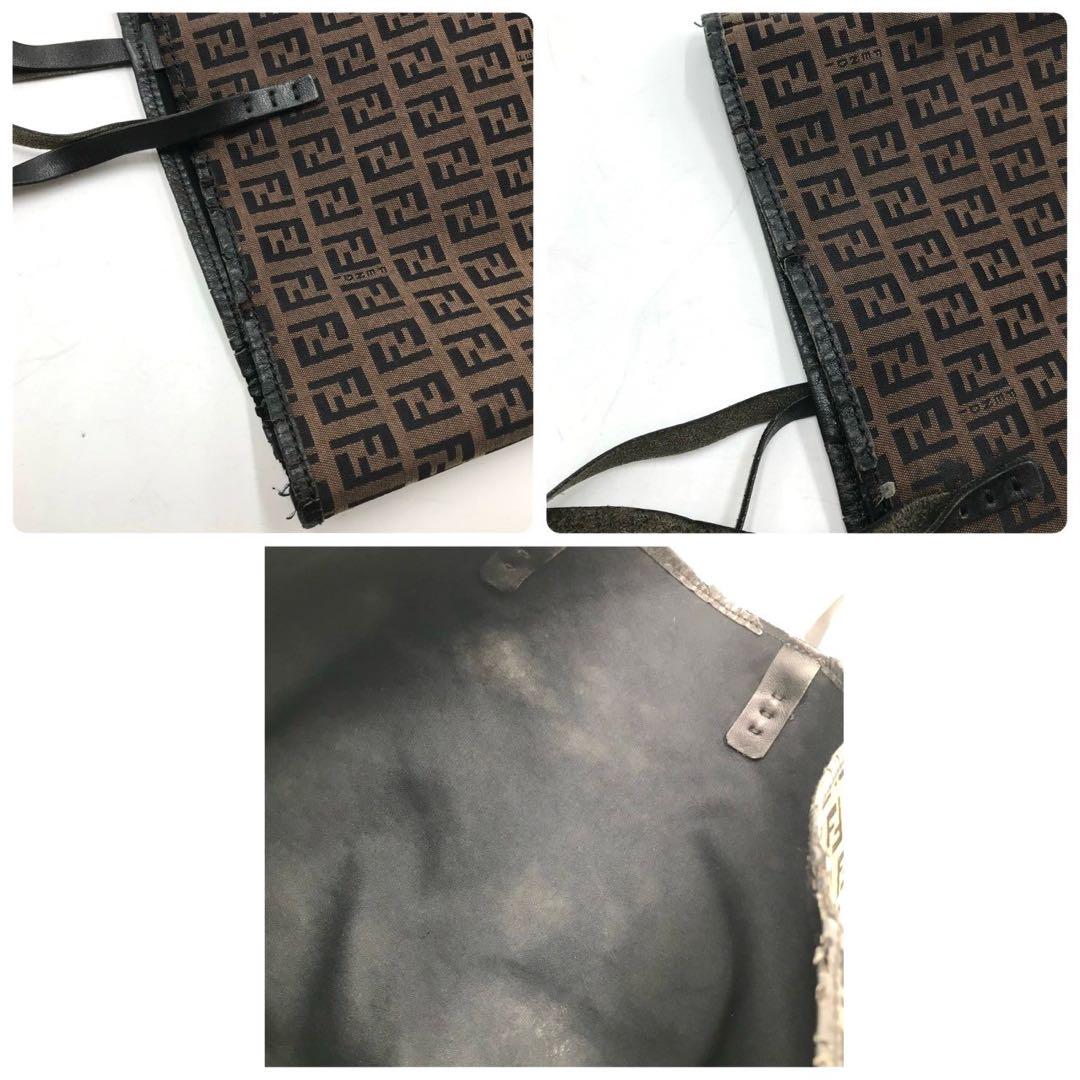 美品/A4収納可能✨フェンディ トートバッグ ズッカ ポーチ付 レザー ブラウン 画像9