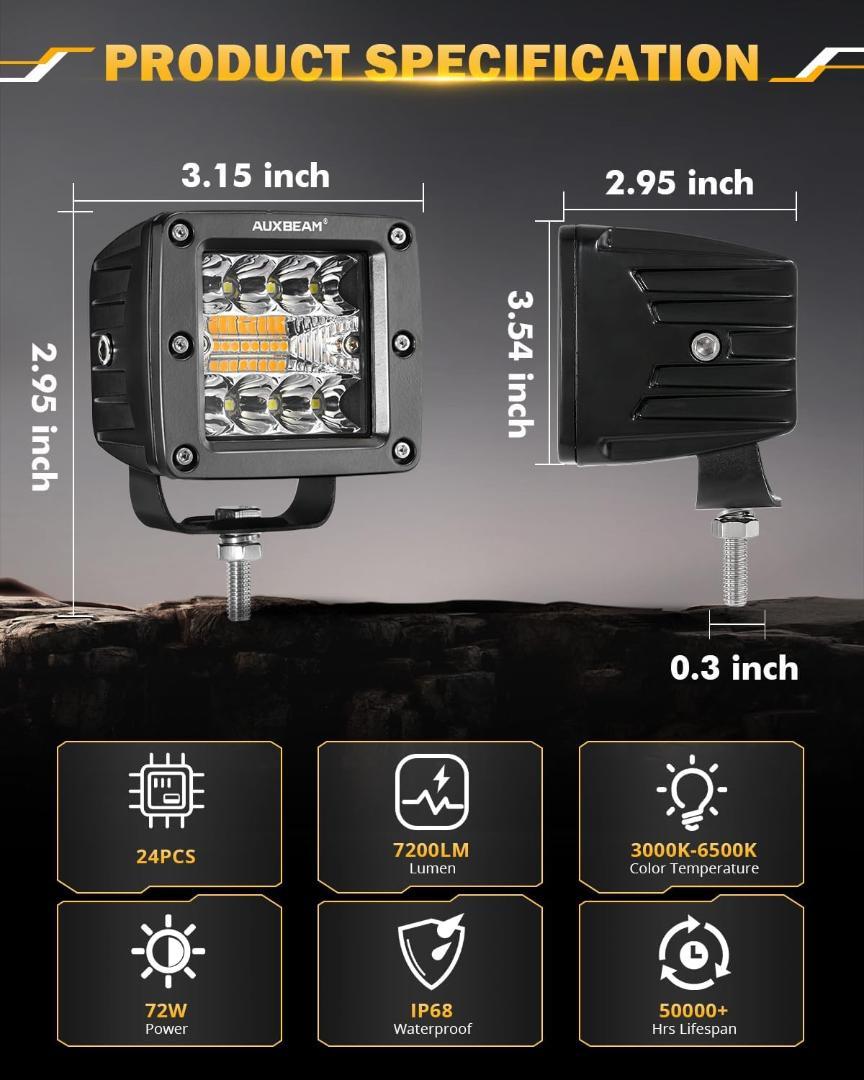 AUXBEAM 3インチ LEDライト フォグ 作業灯 キューブポッド