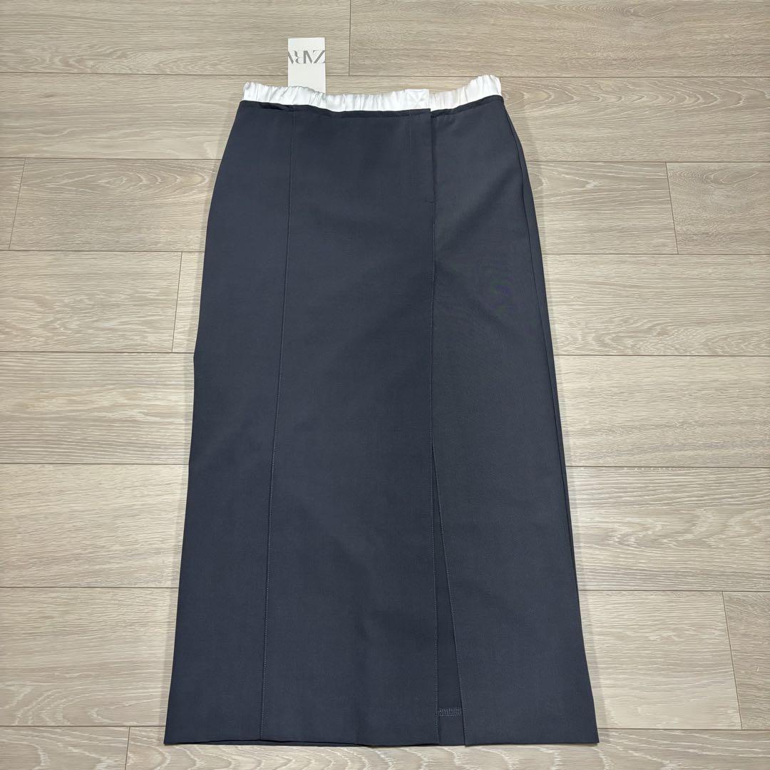 スペイン発送 ZARA コントラストウエストのラスティックスカート コントラストウエスト ラスティックスカート - ベージュ | ZARA