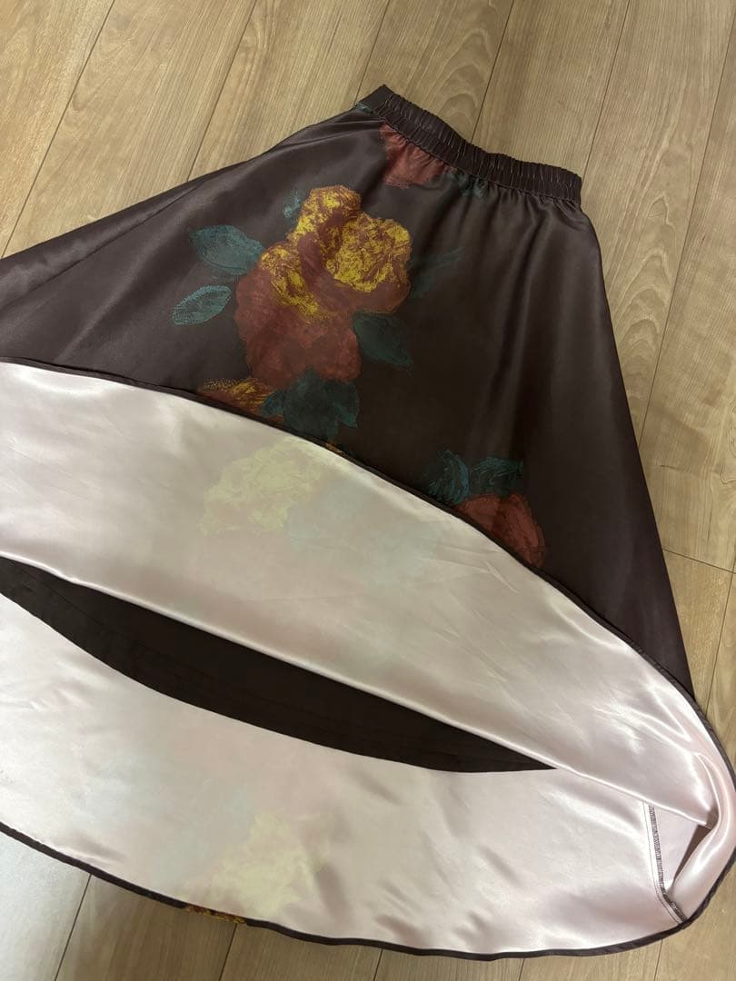 フレアスカート 花柄 ブラウン系