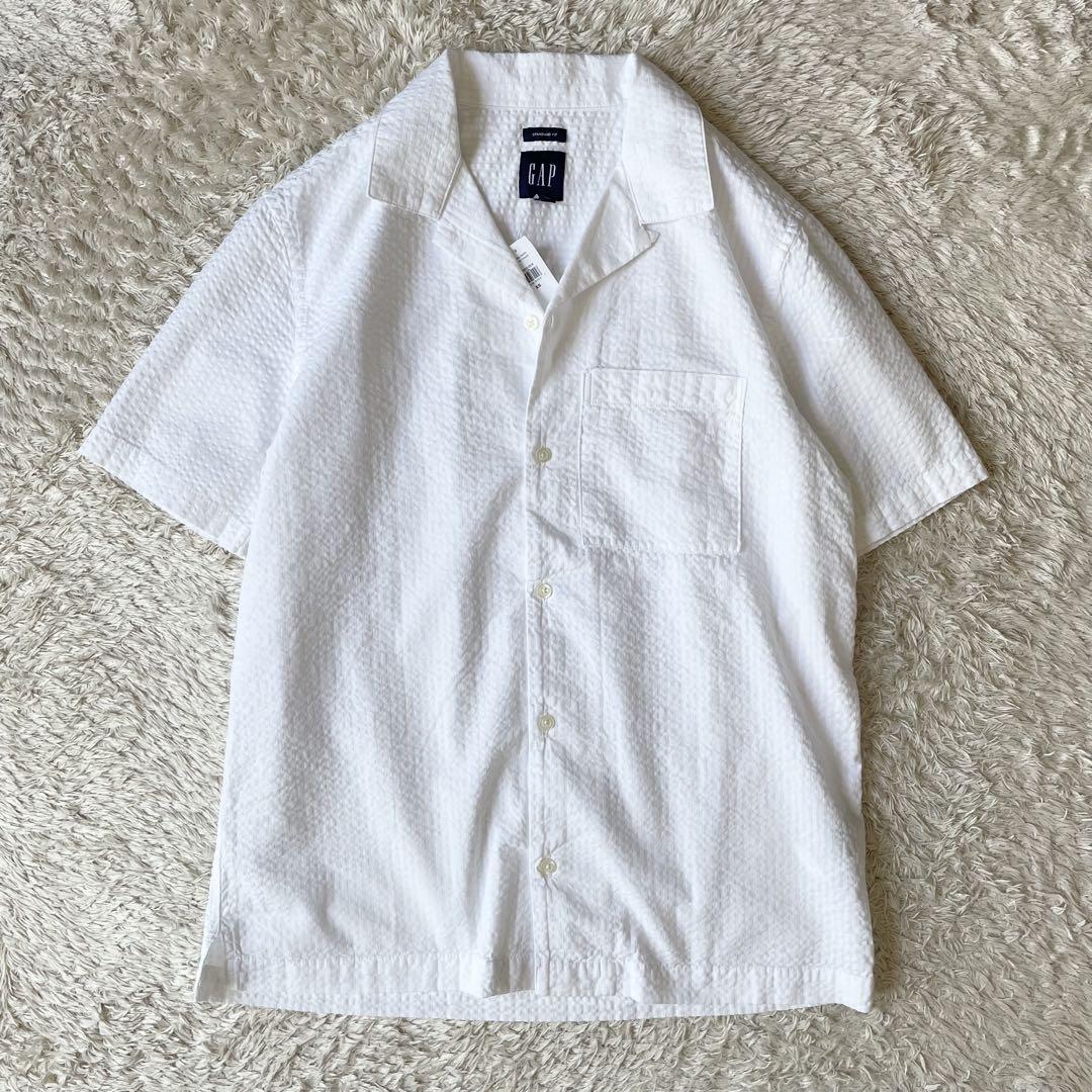 新品タグ付 GAP シアサッカーオープンカラーシャツ XS 白
