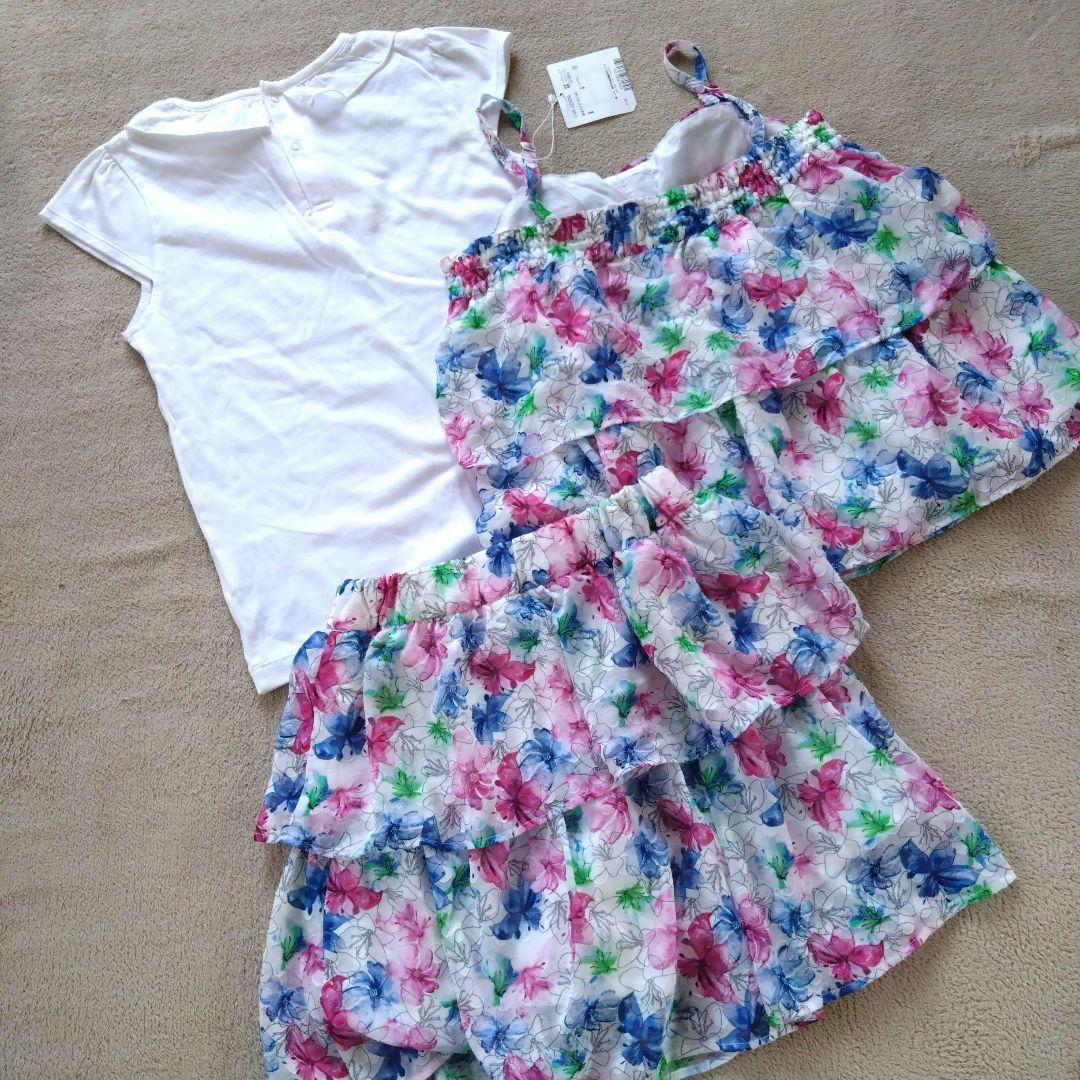 ミルキー様　140サイズ　新品BeBe 3点セット　春夏　フリル花がらシフォン
