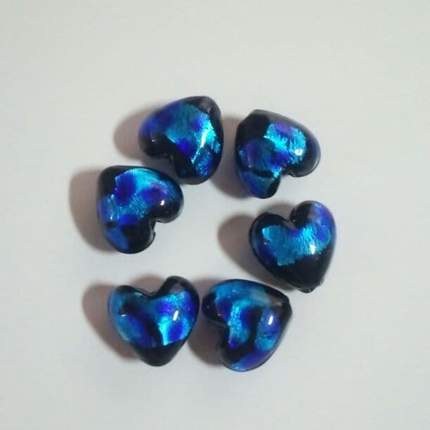 ブルー×ライトブルーのハートガラスビーズ6個