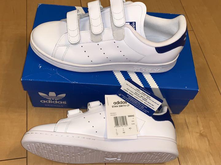 adidas アディダス スタンスミス ベルクロ 白×青 25.5