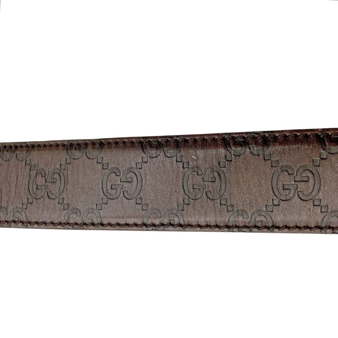 GUCCI✨グッチ　レザーベルト　シマ　総柄　ブラウン　シルバー　刻印　メンズ