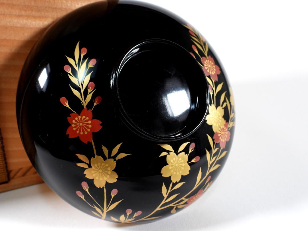 平安 象彦 作 金蒔絵 梅紋 内塗金 漆塗　蓋つき煮物椀 5個セット 箱入 平安 象彦 作 金蒔絵 梅紋 内塗金 漆塗 蓋つき煮物椀 5個セット