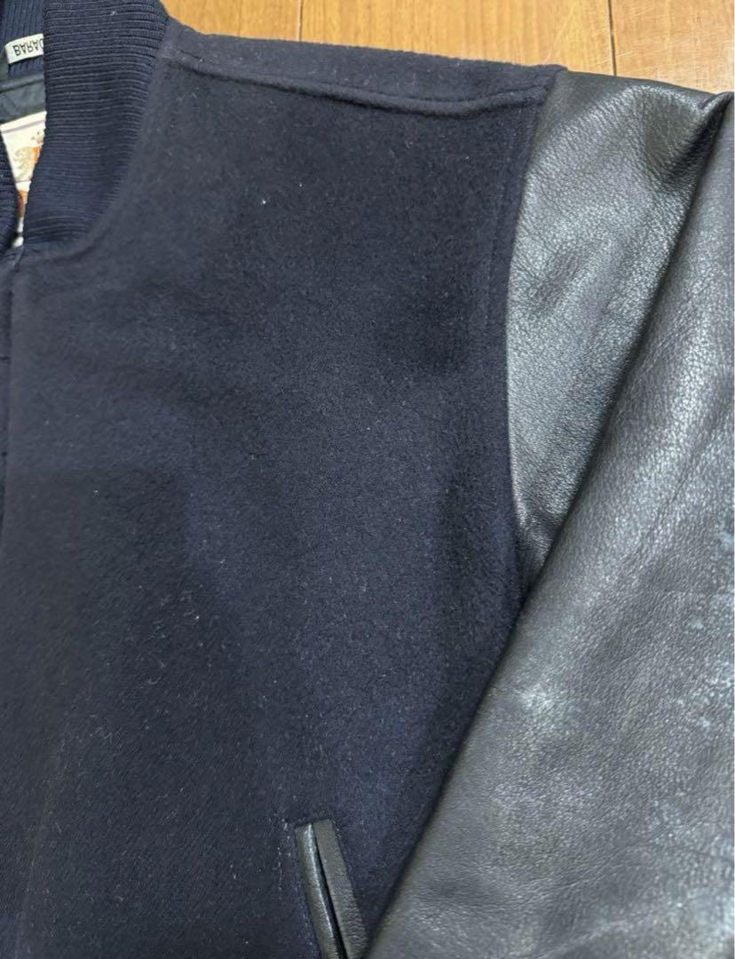 稀少 BARACUTA 袖革 スタジャン カシミヤ混ウール ネイビー Mサイズ