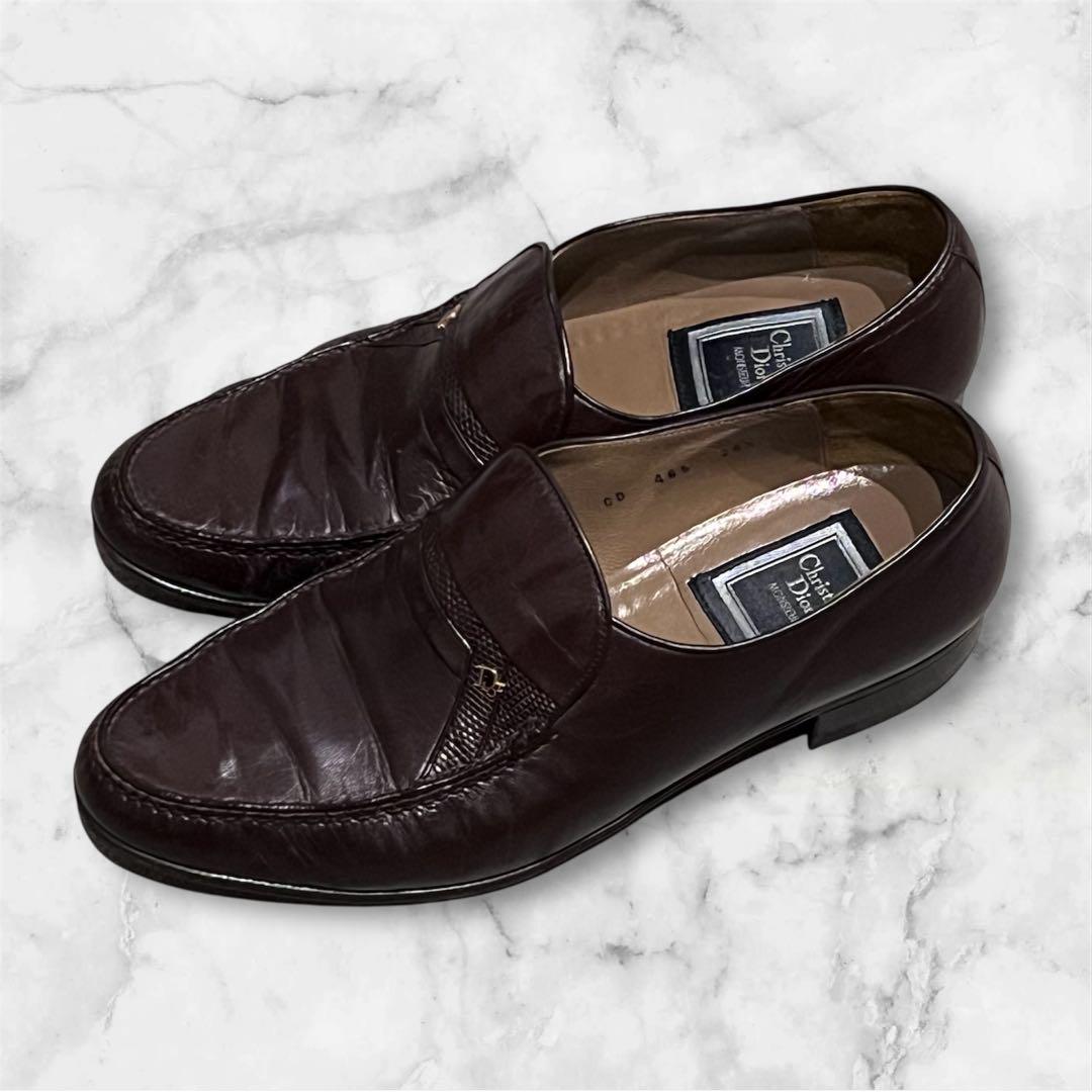 Vintage Christian Dior ロゴ ローファー　革靴　ブラウン