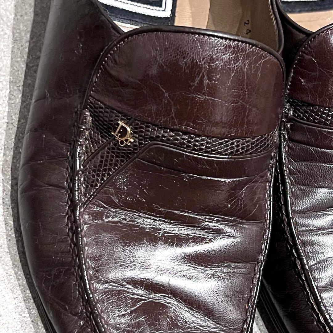 Vintage Christian Dior ロゴ ローファー　革靴　ブラウン