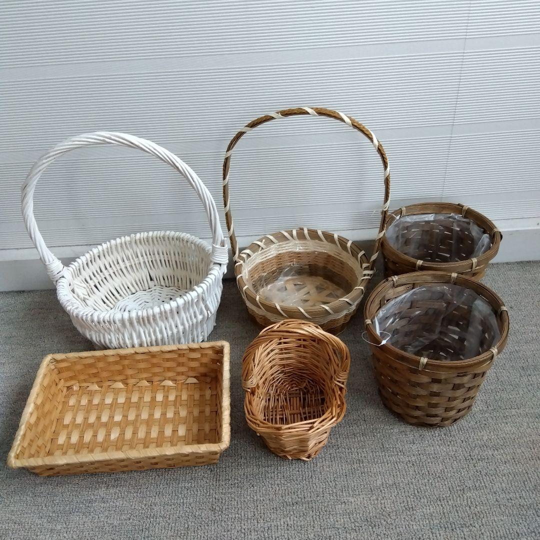 かごバスケット6点まとめ売り 小物入れ 手つきかご 鉢カバー