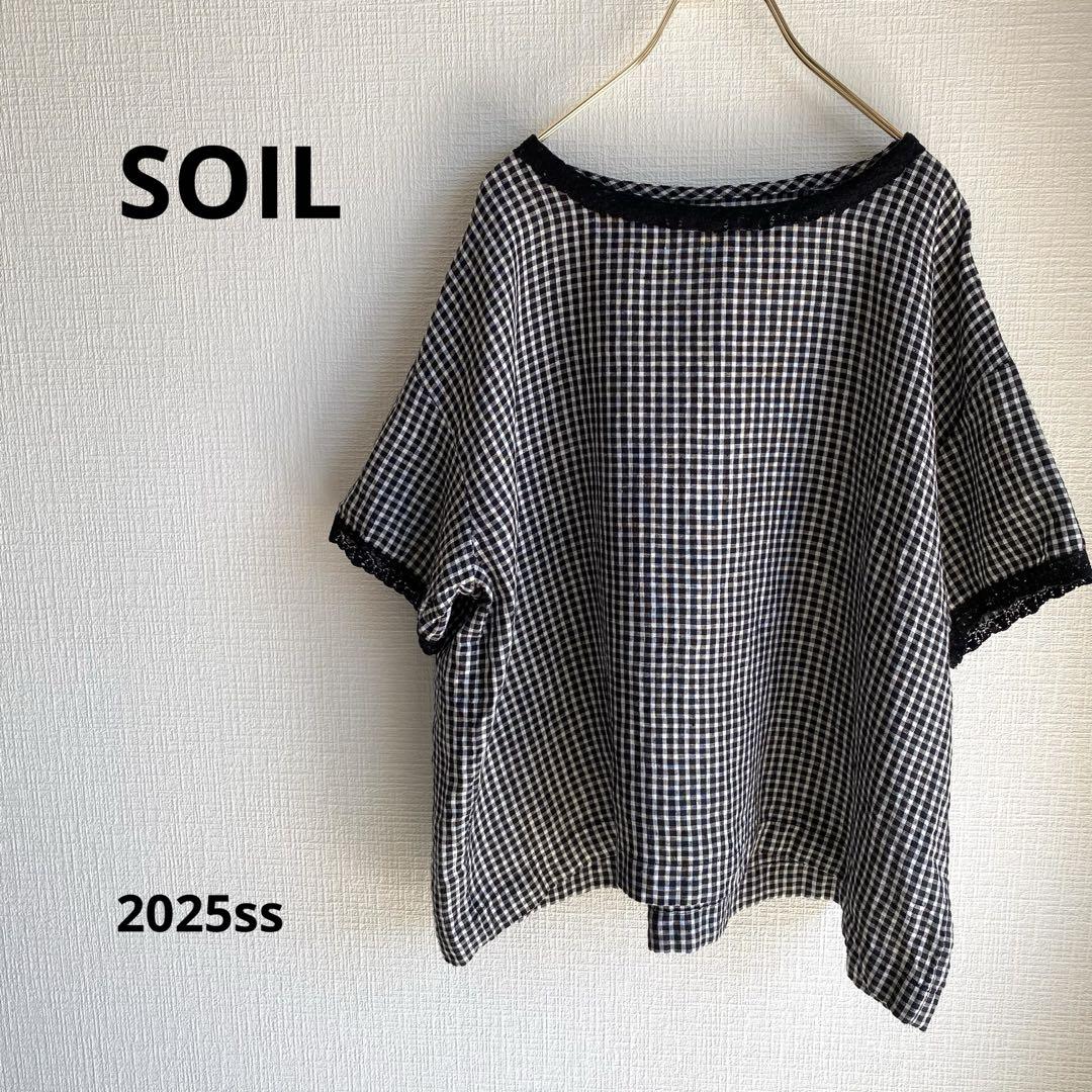 ソイル　60s LINEN CHECK BOAT NECK プルオーバー