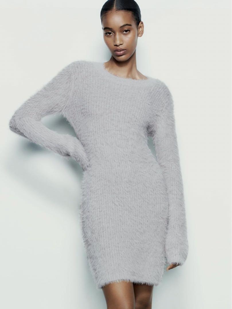 【ZARA】LIMITED EDITION フェイクファー裾付きワンピース LIMITED EDITION フェイクファージャシンワンピース - ブラック