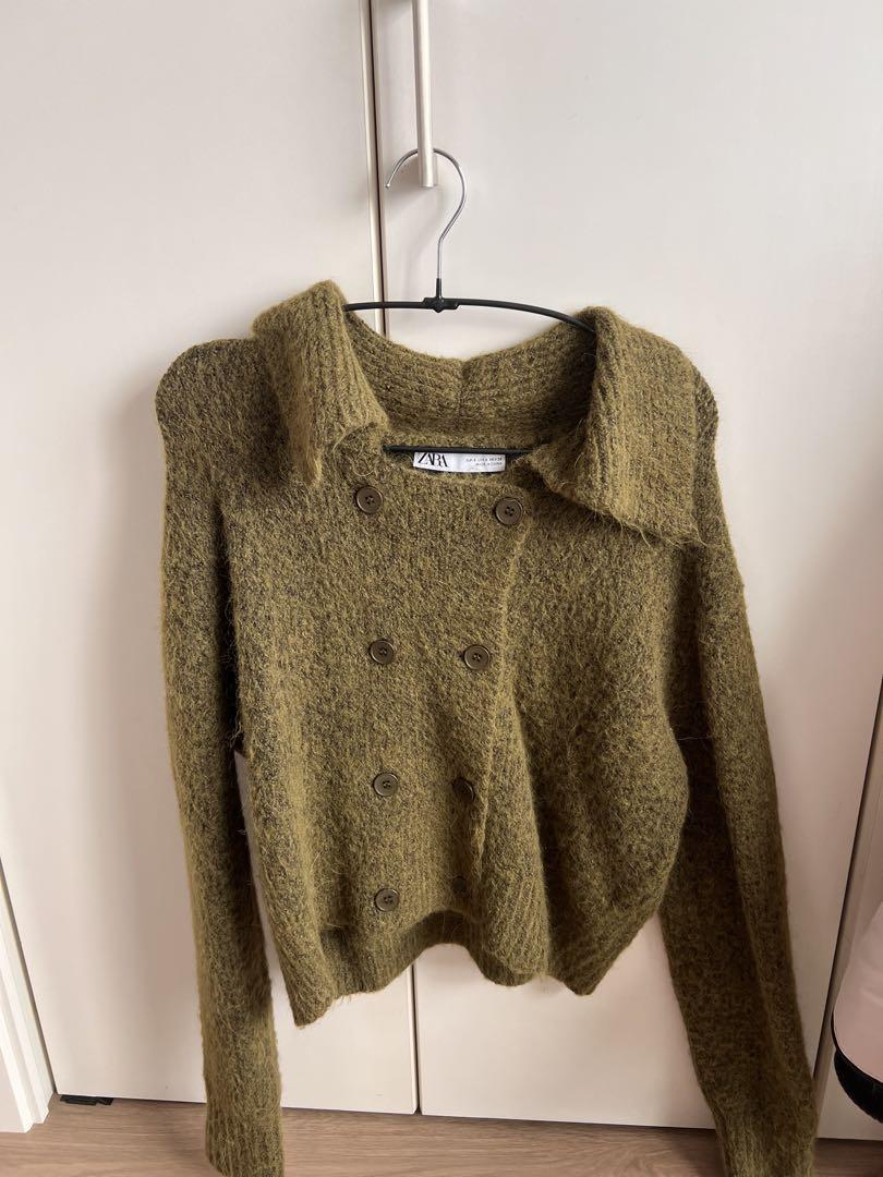 ZARA オリーブグリーン ダブルボタン ニット S