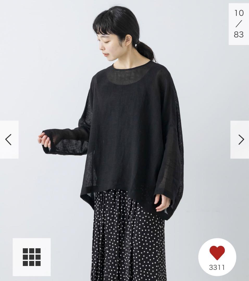 新品タグ付◇ かぐれ シアーリネンワイドプルオーバー BLACK