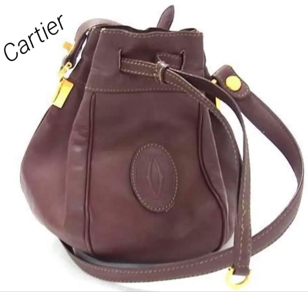 カルティエ マストライン レザー クロスボディ ショルダーバッグ ボルドー