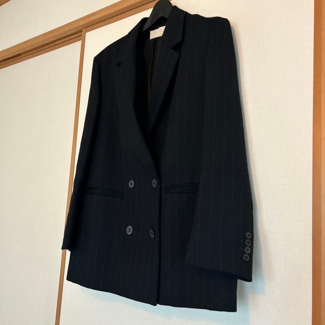 PLAGE 濃紺ストライプ ダブルブレストジャケットコート サイズ38M Plage