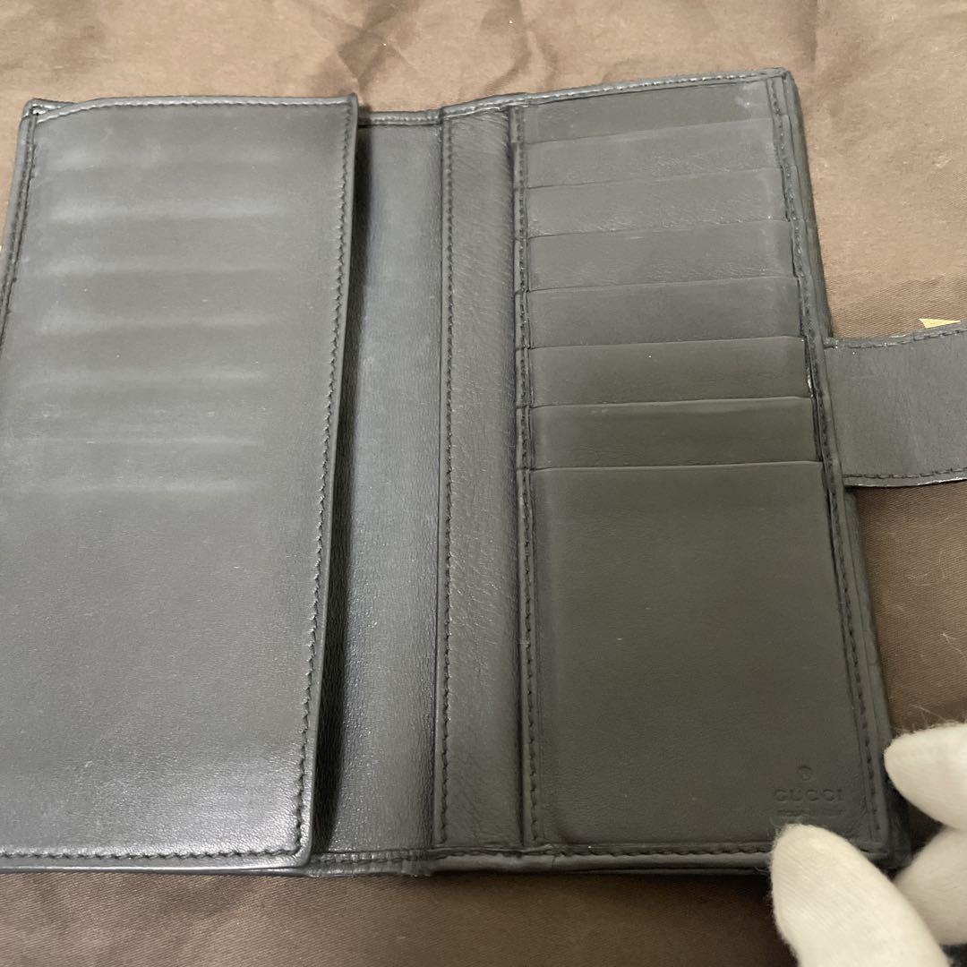 ★GUCCI★グッチ★GG柄　ハートロゴ金具　シマレザーブラック　長財布