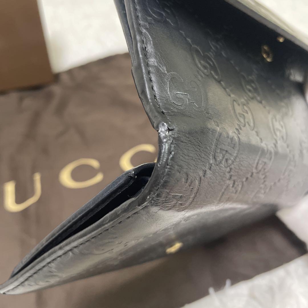 ★GUCCI★グッチ★GG柄　ハートロゴ金具　シマレザーブラック　長財布