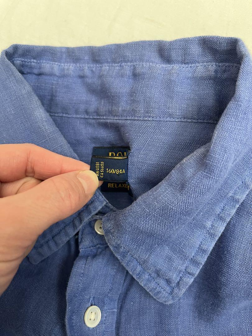 ラルフローレンRalphLaurenリネンシャツポニーロゴ青