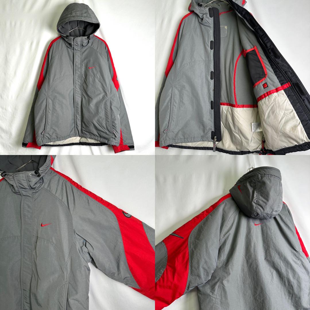 00s NIKE 中綿 ナイロン ジャケット L グレー ロングテール パーカー