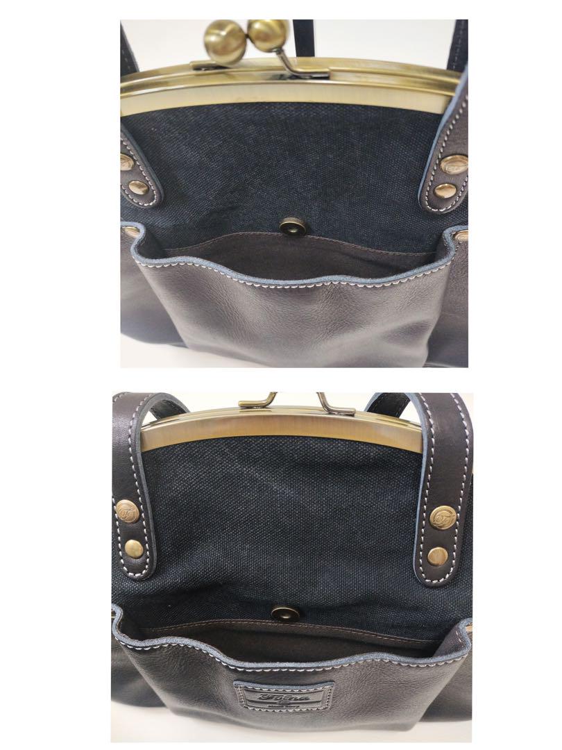 ◾️美品　Folna フォルナ　がま口 リュック レザー　ハンドバッグ　ネイビー ◾️美品 Folna フォルナ がま口 リュック レザー ハンドバッグ