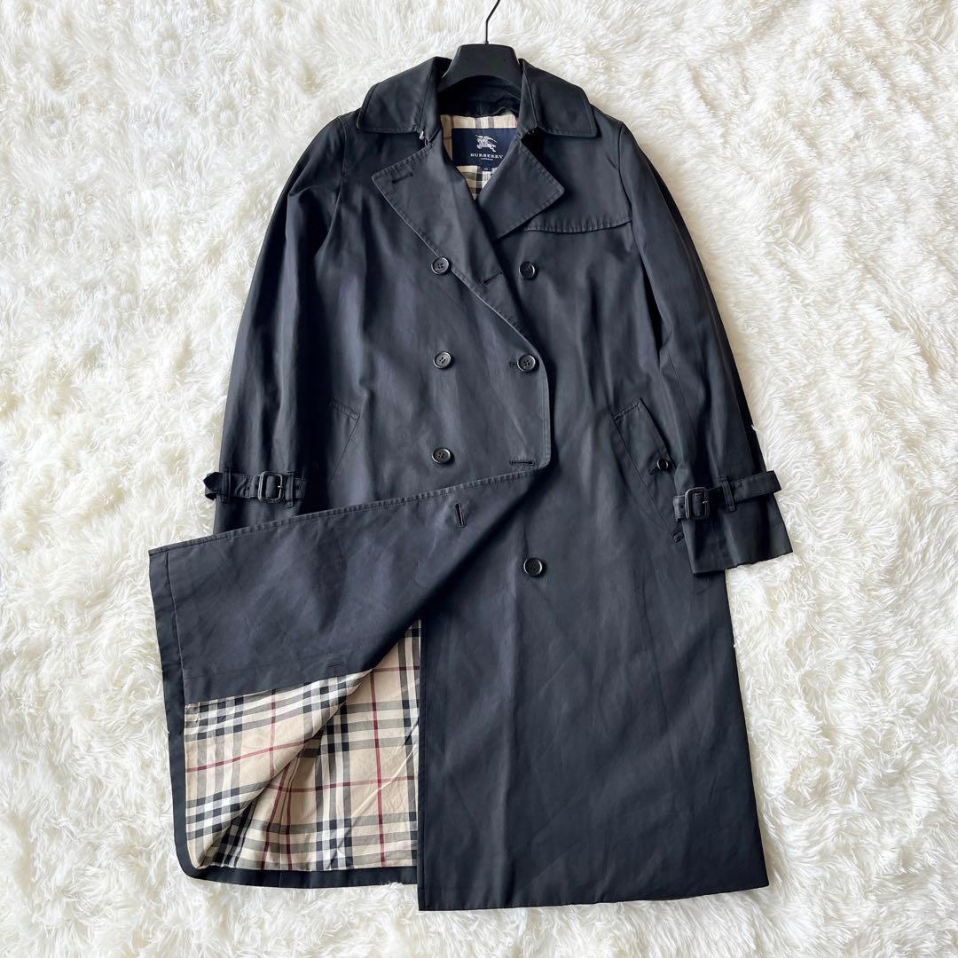 大きいサイズ バーバリー トレンチコート 黒 ライナー ノバチェック ベルトXL LL