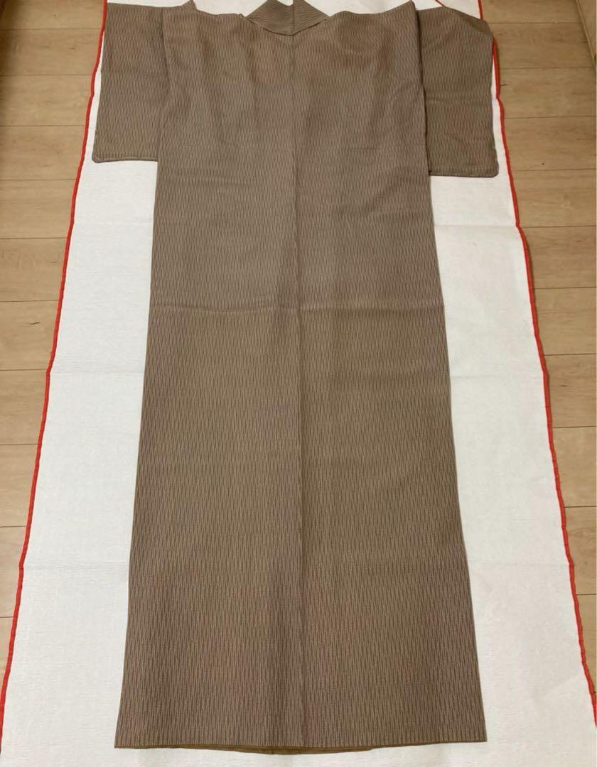 美品　身幅広め　カフェラテ江戸小紋ハイカラ帯　モダンテイストがお好きな方に　正絹