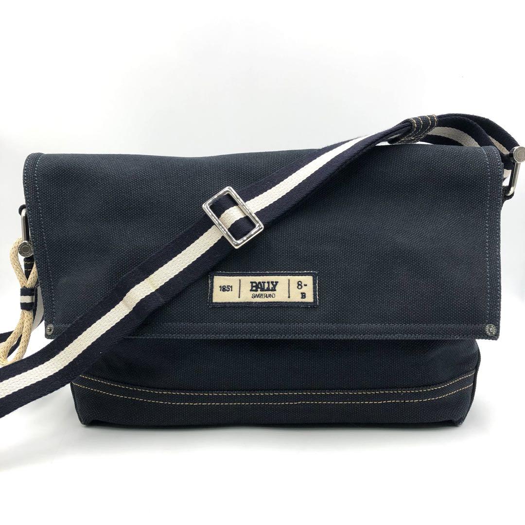 BALLY バリー　ショルダーバッグ　Bロゴ キャンバス レザー ブルー　青系 BALLY バリー ショルダーバッグ Bロゴ キャンバス レザー ブルー