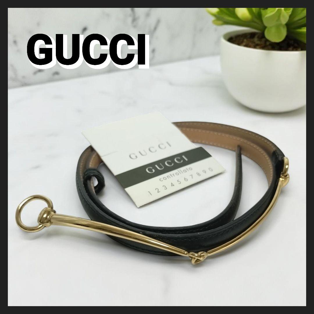 GUCCI レザーベルト レディース レザー ブラック ゴールド