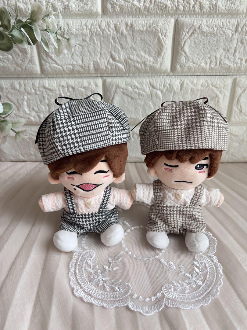 ちびスト ぬい服 ピンクベージュチェック×グリーンチェック 双子コーデ ちびスト ぬい服 ピンクベージュチェック×グリーンチェック 双子