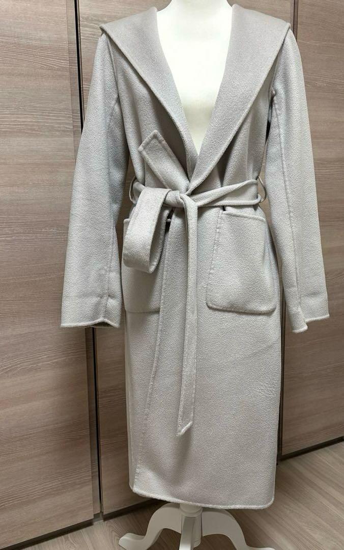 グレージュリバーフーデットロングコート